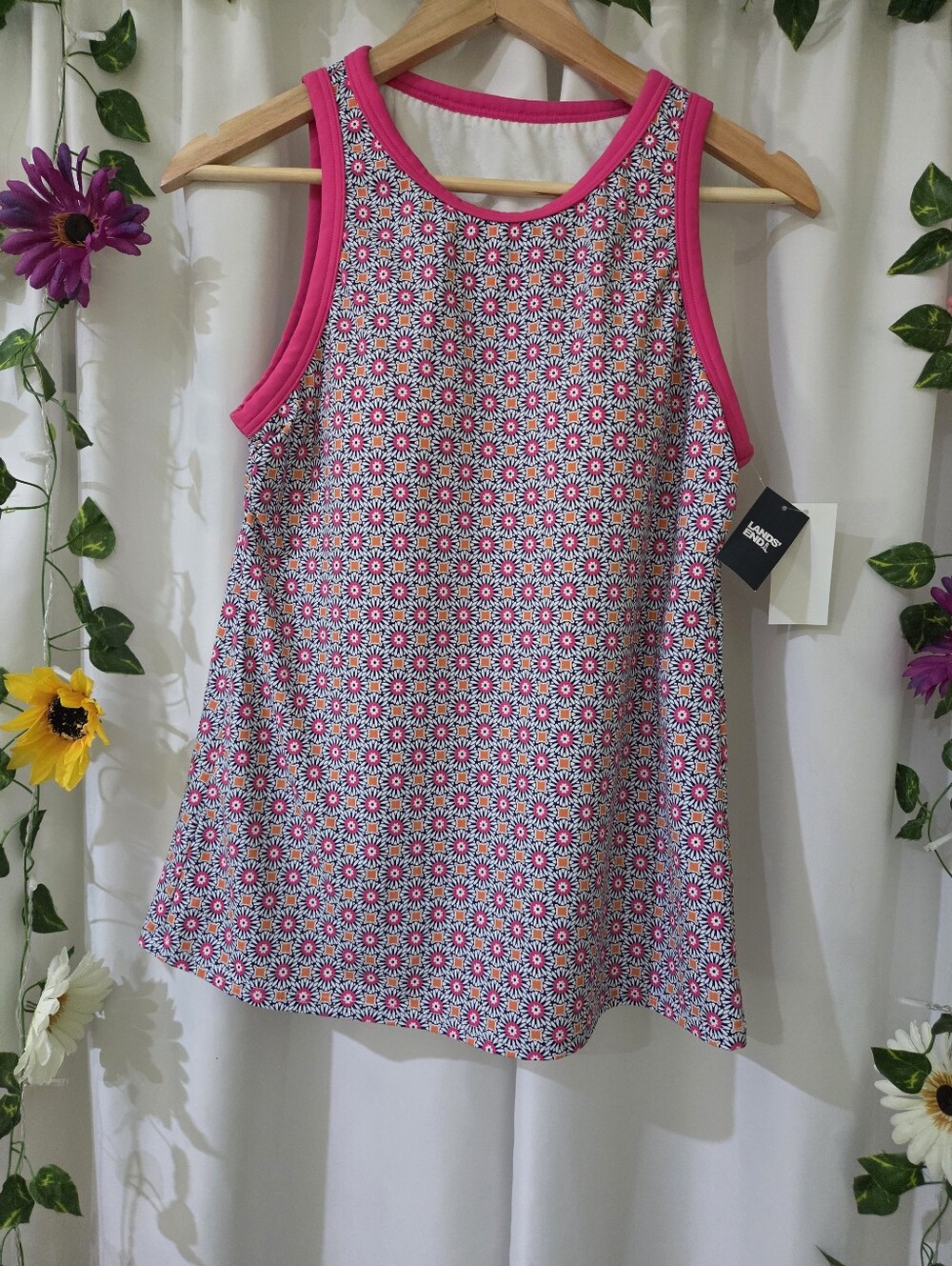 Lands' End Women’s Pink Floral Tank Top Swimwear Size M (10-12) NEW